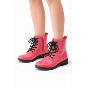 Pink Lace Up Combat Boots Girls Size 4 Side Zip Chunky Sole